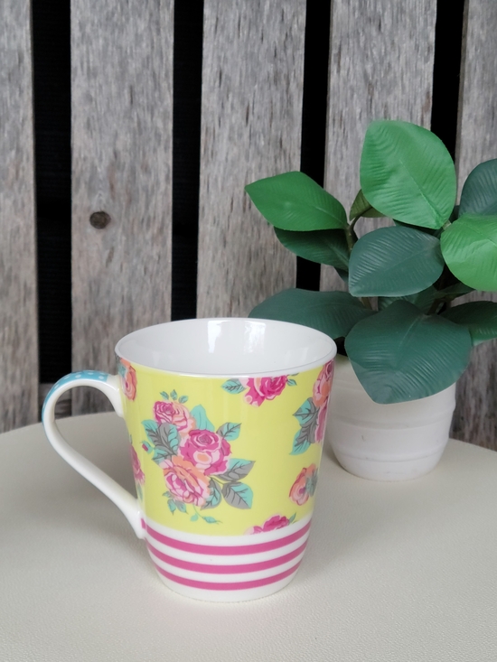 Matilda Jane Other - Matilda Jane Yellow Floral Mug with Pink Stripes
